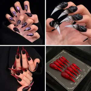 Purely handmade press-on nails with spliced segments, wearable nail tips, 3D decorations—cat claws, dragon claws, beast claws—collection set