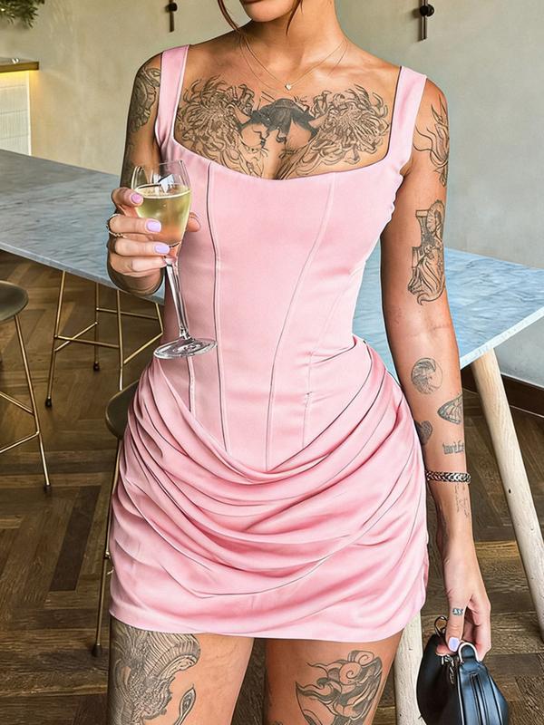 Sexy Bodycon Ruched Drawstring Mini Corset Dress for Women, Night Out Club Wear Party Dress