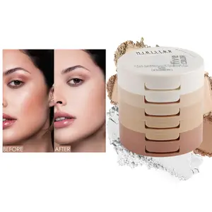 5 Shades Contour Powder Palette With Highlighter Bronzer Blush Soft Focus Smooth Natural Finish Easy To Apply