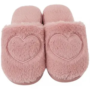 Big Heart Embroidered Fuzzy Sherpa Lounge Slippers
