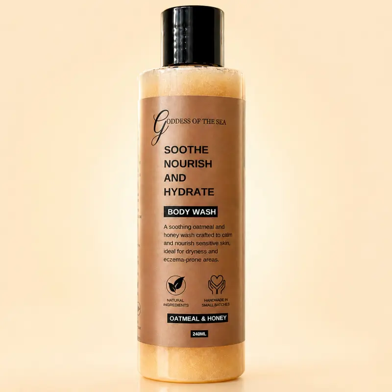 Oatmeal & Honey Body Wash Gel – Hydrating Cleanser for Dry & Sensitive Skin, Gentle Moisturizing Wash, Soft Smooth Skin, Warm Honey Clean Scent