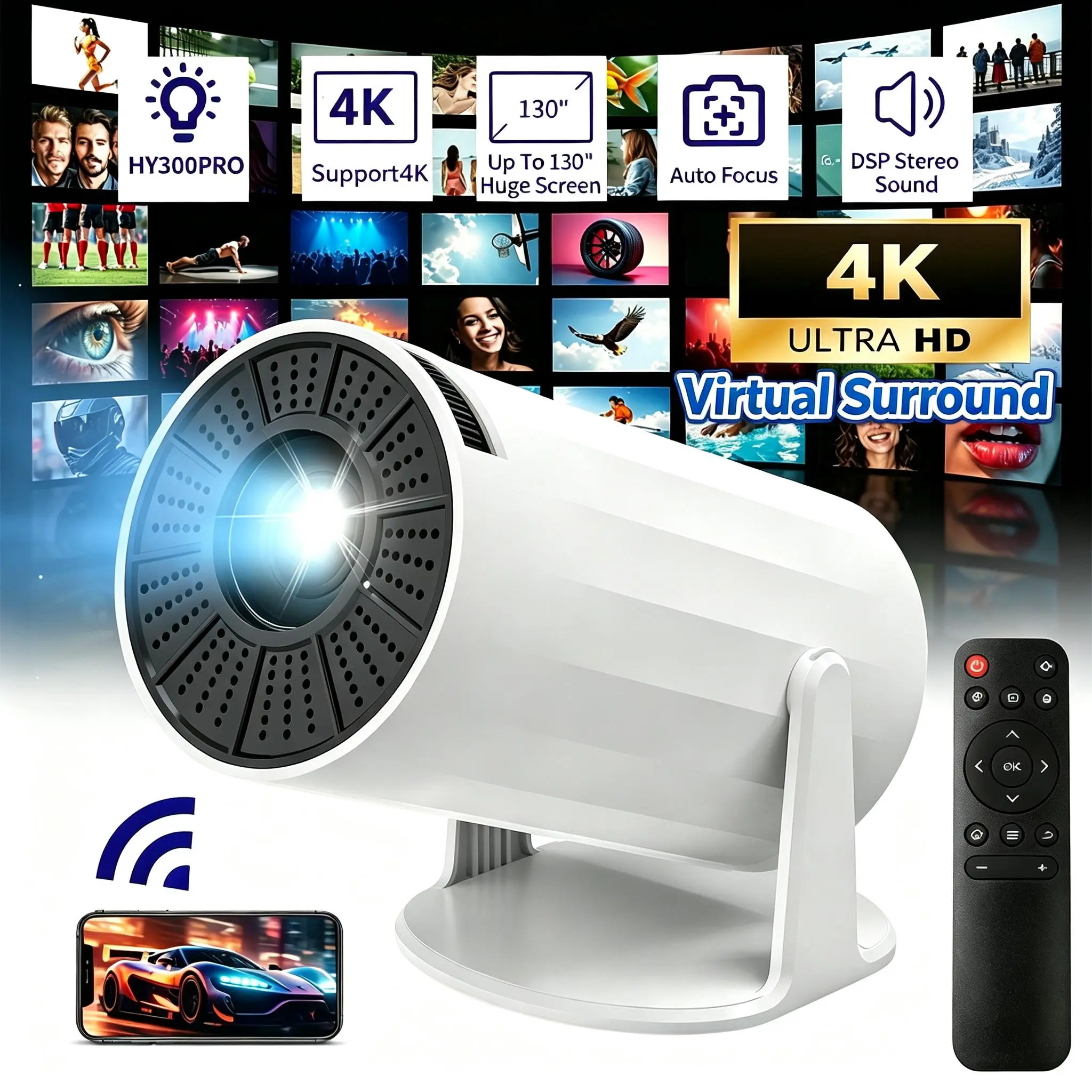 Multifunctional Portable Mini Movie Projector with 2.4G/5G WiFi-6, Bluetooth 5.4, 4K Decoding, iOS/Android Screen Mirroring, 130-Inch Display, for Home & Outdoor Use, Ideal Holiday Gift