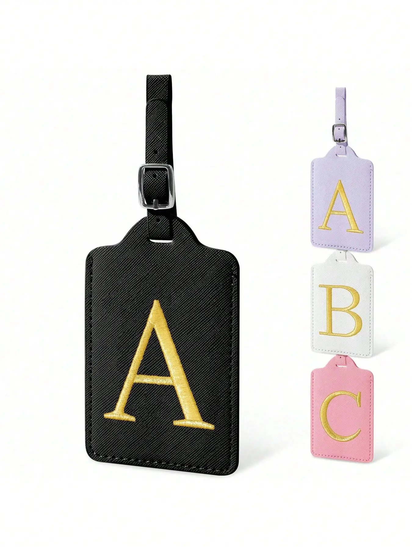 Embroidered luggage tag, PU leather luggage tag, A-Z alphabet suitcase/handbag tag, with name card and privacy cover, lightweight travel storage accessory, ideal for beach trips, summer vacations, and back-to-school season