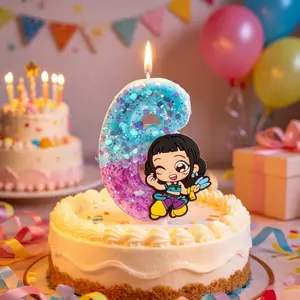 Glitter Number Candles 0-9 Cute Cartoon Cake Toppers for Girls Birthday Party Decor Sparkly Sequin Number Candles for Baby Shower