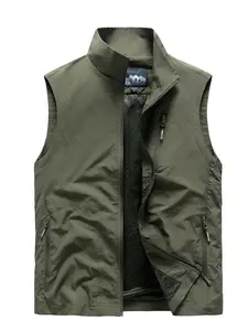 Men's Fashion Zipper Lightweight Quick-Dry Nylon Vest Gilet, Breathable Sleeveless Outdoor Workwear with Pockets for Spring & Autumn