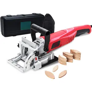 Biscuit  Plate Joiner 8.5 Amp With No. 0 (30 Pcs) No. 10 (30 Pcs) No. 20 (50 Pcs), 4" Tungsten Carbide Tipped , Adjustable Angle And Dust Bag