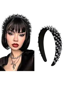Spike Headband Punk Leather Studded Hair Band, Gothic Rock Roll Hair Hoops, Valentine's Day Cosplay Accessory, Women and Girls