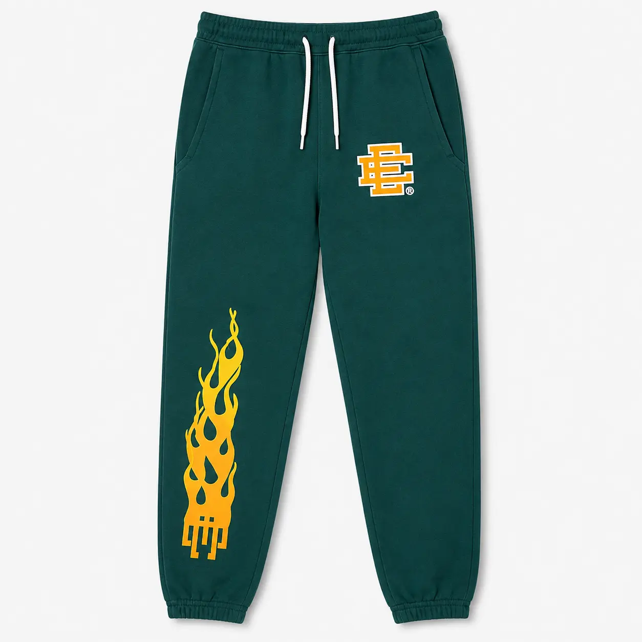 Eric Emanuel Men’s Flame Graphic Sweatpants, Relaxed Streetwear Joggers, Athletic Lounge Pants with Elastic Waist and Side Pockets