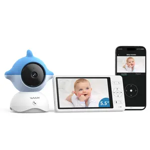 WUUK Baby Safety Monitor, 5.5 Inch Baby Monitor with 360 PTZ Color Display, 135° Wide Angle, Night Vision, 2K Baby Camera with App, One-Click to Talk