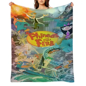 Phineas-and-Ferb-Flannel Throw Blanket for Girls Boys- Ultra Soft, Anti-Shrink & Wrinkle-Resistant ,Quick-Dry, Machine Washable Cozy Throw ,Perfect Gift for Kids Adults A-74