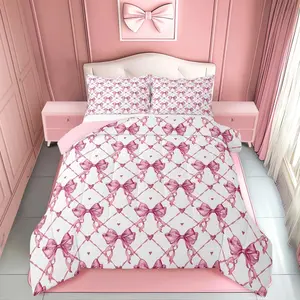 Bow Comforter Set Twin Size Girls Bow Bedding Set for Boys Teens Cute Bowknot Comforter Pink Duvet Set Bedroom Set 2Pcs