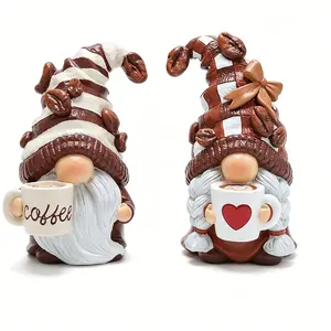 Coffee Gnomes Coffee Bar Decor Accessories Spring Summer Gnome Decorations Gifts Fall Gnomes Decorations for Home Tiered Tray Table Ornaments Indoor statue yard art cute desktop unique animal lover gift