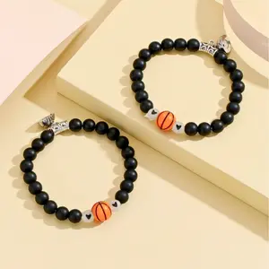 2Pcs/Set Basketball Shape Magnetic Heart Bracelets for Couples, Glow in the Dark Beaded Jewelry for Him and Her – Romantic Gift for Valentine's Day, Anniversary or Birthday
