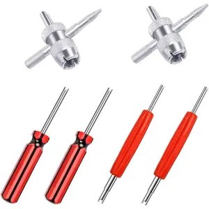 6Pcs Tire Valve Stem Removal Tool - Single and Double Heads Valve Core Remover, 4-Way Valve Tool Great Tire Repair Tool for Various Valve Cores