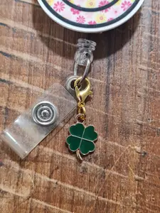 St. Patrick's Day ~ ID Badge Reel Charm ~ Custom Made Charms ~ 4 Leaf Clover ~ Lucky Four Leaf Clover ~ Badge Buddy ~ Badge Accessories
