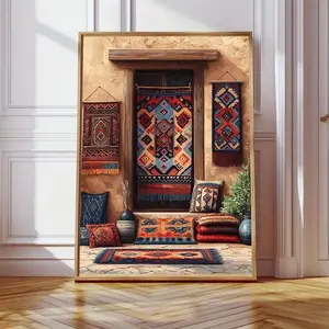 Afghan Kilim Carpet Art Print, Traditional Woven Textile Pattern, Cultural Decorative Wall Poster For Homes, Bedrooms, Kitchens, Heritage-Inspired Artwork
