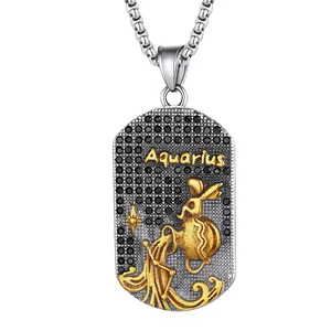 OIDEA Stainless Steel Zodiac Sign Pendant Necklace, 12 Horoscope Dog Tag Jewelry, Zodiac Animal Necklaces for Men & Women, Birthday Gift