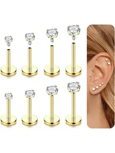 8pcs Helix Piercing Jewellery Tragus Piercings Surgical Steel Nose Stud Flat Back Earrings 16G 18G Conch Rook Labret Piercing Studs Hypoallergenic Cartilage Tragus Helix Earrings Nose Studs