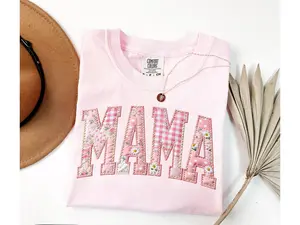 Comfort Colors Printed Mama Shirt, Floral Faux Patchwork Mom Tee, Mother's Day Gift For Mom, Birthday Gift, New Mom Gift, First Time Mom -  AL