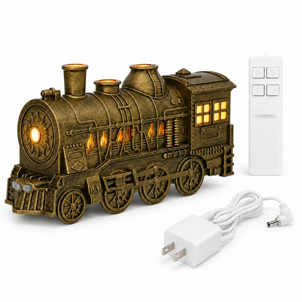 Vintage Steam Train Aroma Essential Oil Diffuser & Humidifier with Remote Control, 2-Color LED Light, 2 Mist Modes, US Plug, Christmas Gift for Home Decor