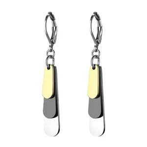 OIDEA Women's Tri-Color Teardrop Stainless Steel Layered Dangle Leverback Huggie Hoop Earrings, Lightweight Stylish Design, Secure Fit, Daily Wear Costume Jewelry Accessory, Dangle Earrings