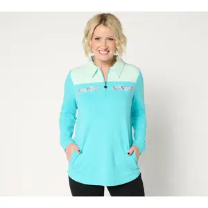 Sport Savvy Colorblocked French Terry 3/4 Zip Jacket with Embroidery