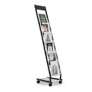 VEVOR Brochure Display Rack, Summervibes,Summervibes, Narrow 6-Tier Magazine Literature Display Stand with Wheels, Metal Floor Standing Magazine Rack, Movable Newspaper Catalog Holders for Shop Exhibitions Office (6 Pockets)
