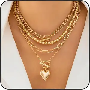 Gold Heart Chunky Necklaces for Women Silver Heart Necklace Big Pearl Choker Necklace Y2k Necklace Pearl Statement Necklace Trendy Jewelry