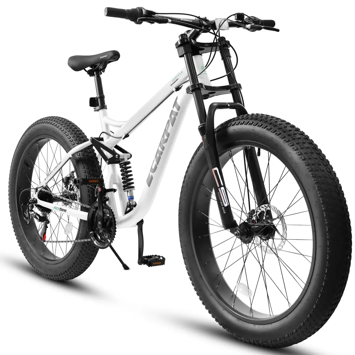 Aobtkel 26 Inch Mountain Bike Full Suspension Fat Tire MTB with 21 Speeds Shimano Drivetrain Disc Brake 26x4 Inch Tires Steel Soft Tail Frame All-Terrain Off-Road Bicycle for Men Adults Trail Urban Commute Gift Idea