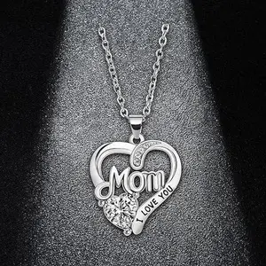 Mom Heart Pendant Necklace with Sparkling Crystal – “I Love You” Engraved Jewelry for Mother’s Day, Birthday, Christmas, or Anniversary Gift – Cute Sentimental Present from Daughter or Son – Elegant Fashion Jewelry for Women, Mom Gift, Love Heart Chain