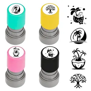 Tropical Ink Stamp Set, Coconut Tree & Life Tree Summer Designs, Colorful Shell, Handmade Journal Travel Notes Card Decoration Beach Vacation Style