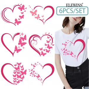 6 Sheets Holographic Heart Butterfly Foil DTF Transfer Iron on for Tshirt Hoodie Jeans Backpack Pillow Machine Washable Festival Gift Creative Decal for Men Women