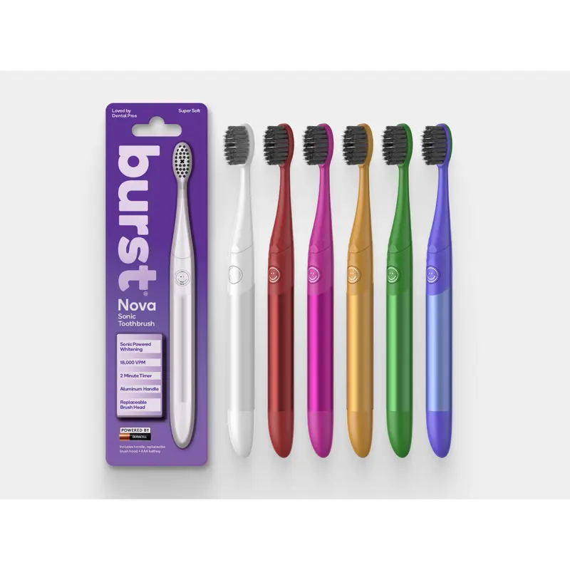 BURST Nova Sonic Toothbrush - Oral Care, Daily Use, 18,000 VPM,Whitening Mode, AAA Battery, Aluminum Handle,