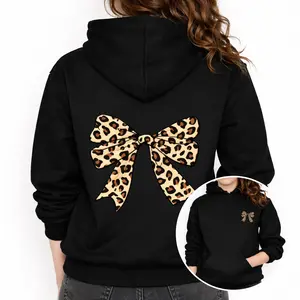 Aesthetic Long Sleeve Top for Women – Bow Leopard Cheetah Printed Hoodie