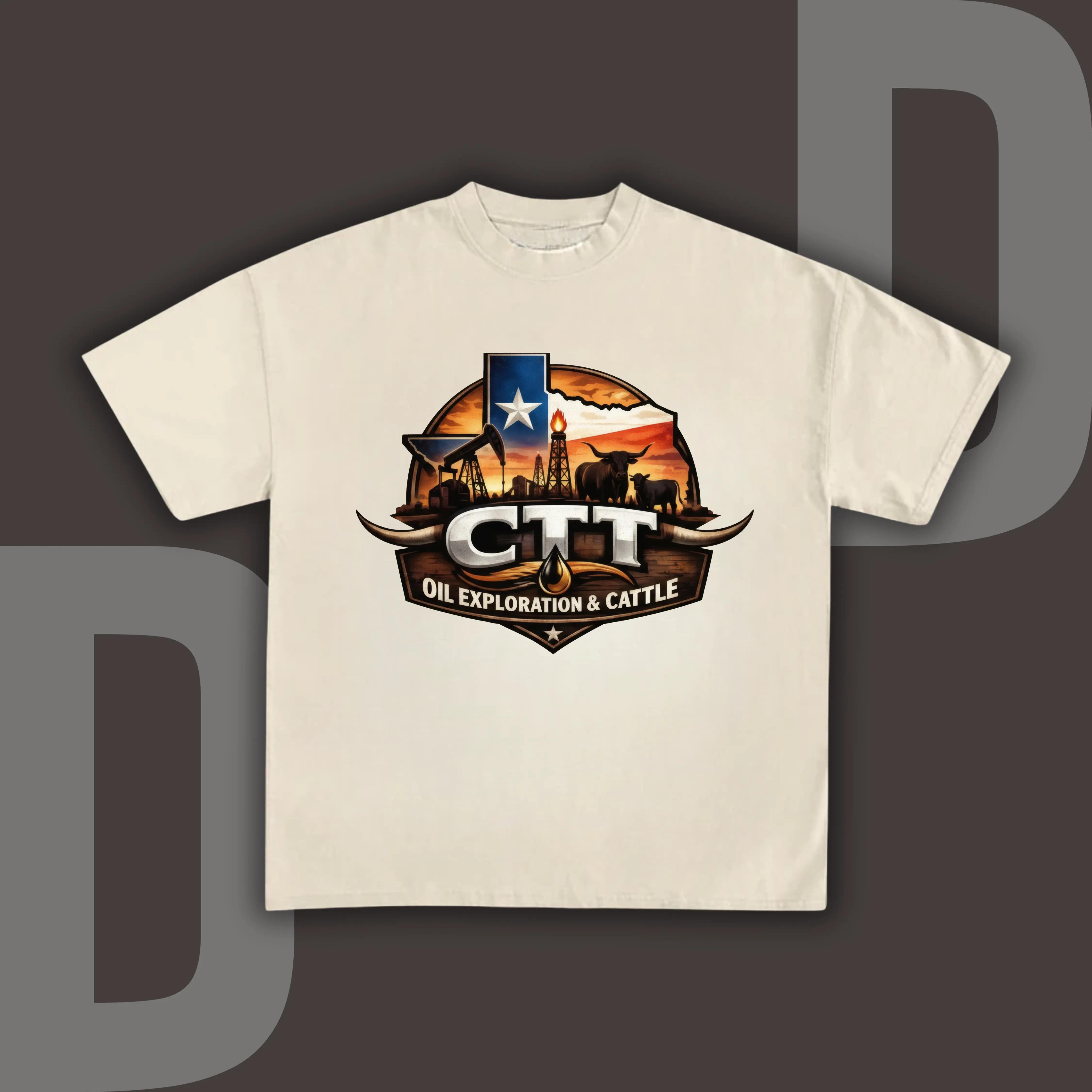 Men's Stretch Spandex-Soft Cotton Fitted Casual T-Shirt - Classic Fabric, Round Neck, Short Sleeve, CTT Oil Exploration & Cattle Graphic Print, Landman Theme Movie Tee, Ideal for Chinese New Year, Valentine's Day