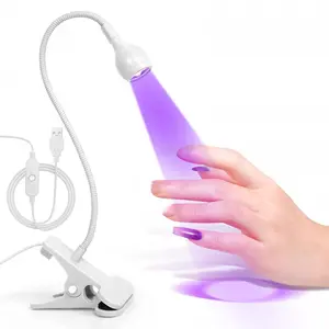 LED Nail Lamps 3W Flexible Gooseneck Lamp Quicky Dry Nail Manicure Dryer Gel Polish Curing Light Plug Play Portable Flash Cure Light for Gel Nails Home DIY Professional Nail Tools White