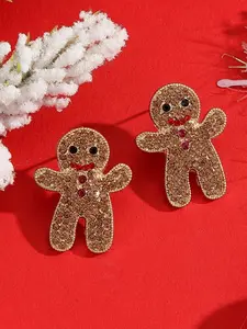 Elegant Rhinestone 1 pair Gingerbread Man Earrings - Alloy Studs for Women, Lightweight Earring, Perfect Valentine'S Day Gift, Non-Feather, Party Accessory, Winter Season Jewelry