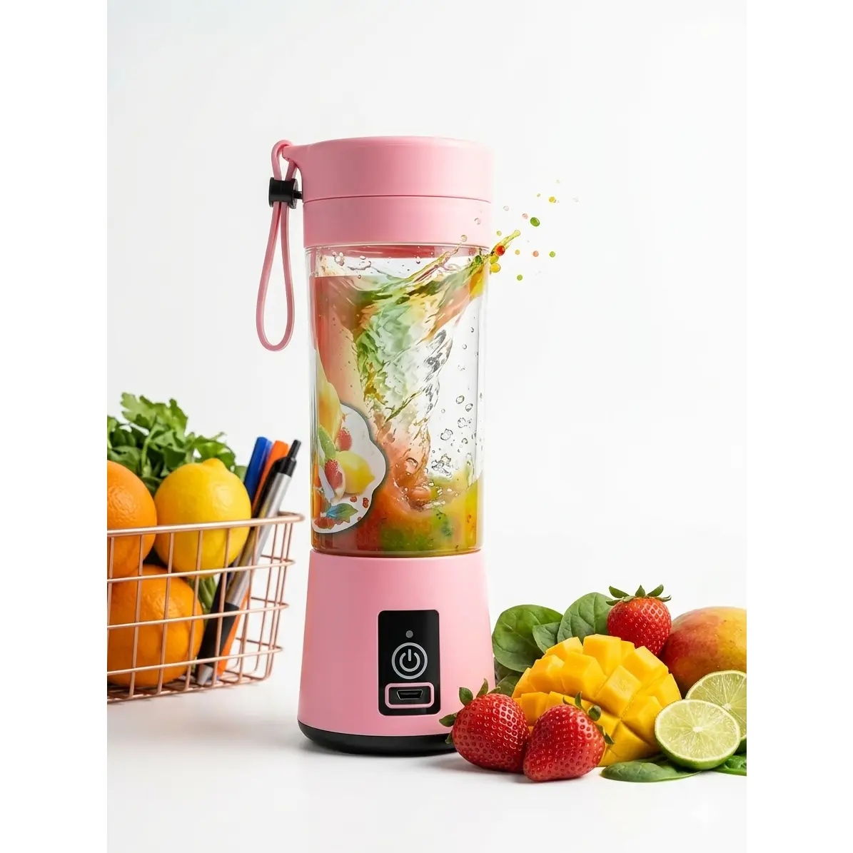 Pink Portable Blender for Fresh Juices and Smoothies - Compact Design with Fruit and Veggie Compatibility