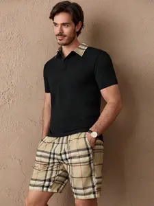 Men's Short Sleeve Polo Shirt with Plaid Casual Shorts Set, Summer Tropical Fashion Comfortable Men's, Stylish and Trendy, Menswear
