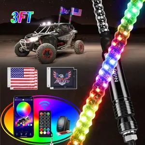 Nilight 2PCS 3FT RGB LED Whip Light Remote & App Control w/DIY Chasing Patterns Stop Turn Reverse Light Safety Antenna Lighted Whips for ATV UTV Lighting Flexible, Remote Control