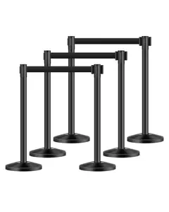 VEVOR Stanchion Post,  6 Pcs Stanchions with Retractable Belts, Carbon Steel Black Stanchions Queue with Sand Injection Hollow Base, Crowd Control Barriers for Theaters, Parties, Weddings, Exhibitions