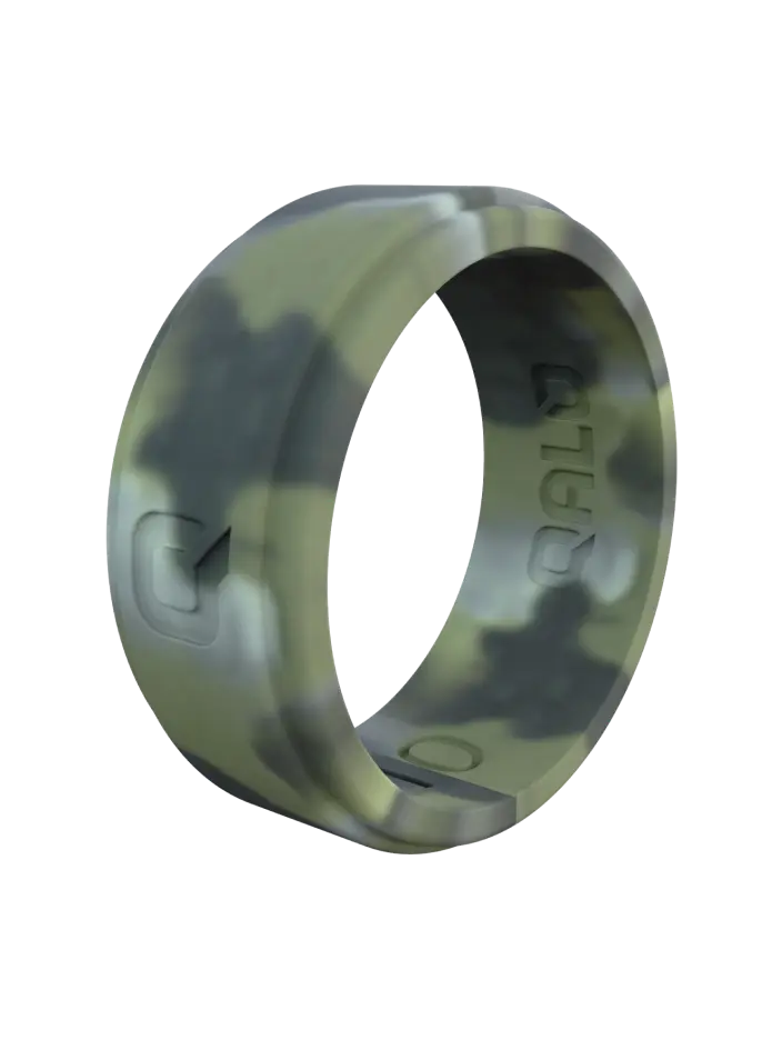 Men's Classic Camouflage Silicone Band Ring - Camo Print, Flat Profile Q2X Step Edge Fashion Costume Jewelry Accessory