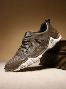 Men's Solid Color Mesh Patchwork Casual Sneakers, Hand-Stitched Thick-Soled Non-Slip Hiking Shoes, Trendy Versatile Breathable Dad Shoes