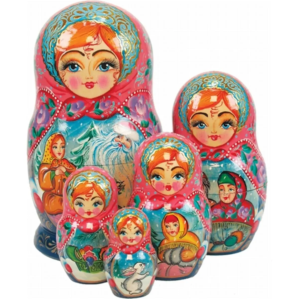 212 MAIN Hand-Painted 5-Piece Russian Folklore Morozko Nested Dolls, 6.5 in Rich Colors, Festive House Decoration for Cherished Moments