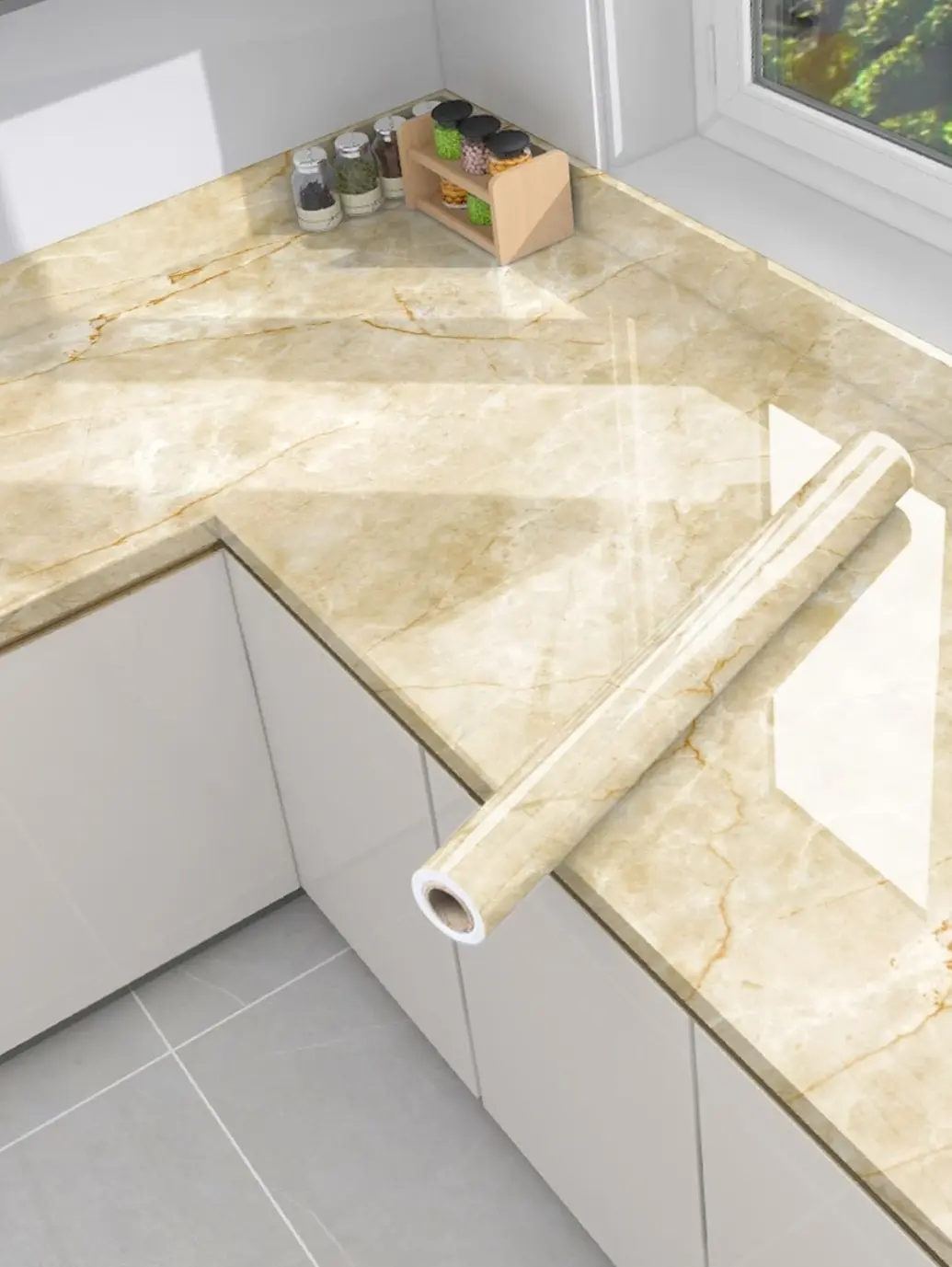 Adhesive Marble Peel-Off Wallpaper - Waterproof Detachable Vinyl Contact Paper, Practical Indoor Rolls for Kitchen Countertops, Furniture & Barndominium Home Renovation