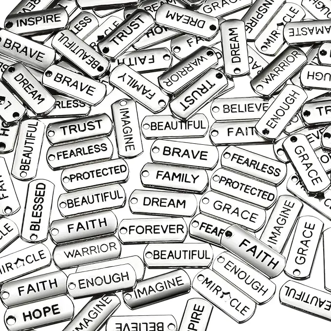 80 Pieces Word Charms Pendants Engraved Motivational Jewelry Making Accessories for DIY Necklaces, Bracelets, Key Chains