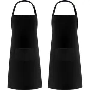 2-Pack Adjustable, Comfortable, Lightweight Polyester Waterproof Bib Aprons with 2 Pockets, Kitchen Cooking Aprons for Women and Chefs, Black, Two Pockets