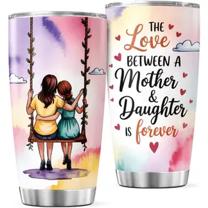 Mother and Daughter Forever Quote Tumbler - 20oz Stainless Steel Travel Cup, Heartfelt Birthday & Mother's Day Gift for Mom from Daughter, Insulated Mug