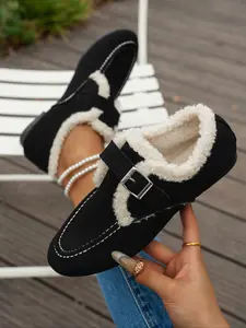 New Women's Fleece Lined Slip-On Flat Shoes, Comfortable Versatile Design for Fall & Winter, Perfect for Various Occasions
