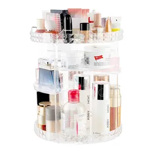 360 Rotating Makeup Organizer Perfume Organizer Clear Cosmetic Storage Display Case Large Capacity Acrylic Beauty Holder Adjustable Partition Height for Bedroom Dresser or Bathroom Vanity